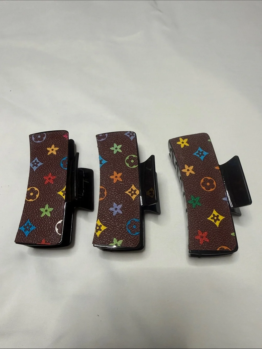 Brown Multicolor Patterned Hair Claw Clip - 3 Pack
